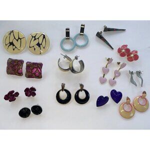 Lot of 13 Vintage Pierced Metal Enamel ‎ Earrings Hoop Dangle Door Knocker SL67